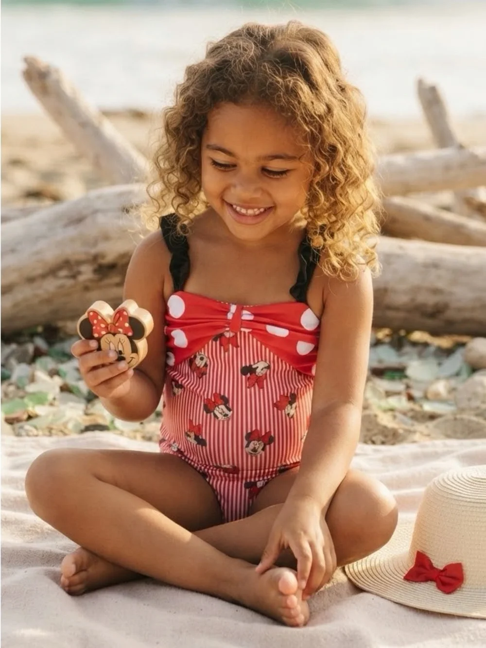 Disney Junior Minnie Mousse Girls 2 Pcs Swim Set-Swimsuit & Hooded Cover Up-2T